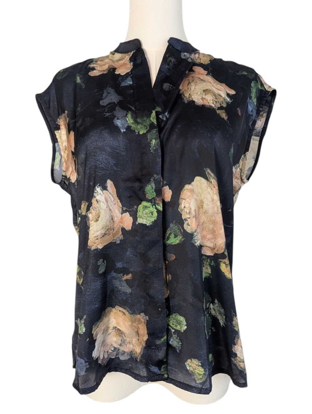 Elie Tahari Capsleeve Top Dolman Floral Navy Blouse Size XS